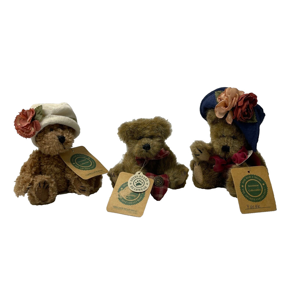 Lot of 3 Boyds Bears & Friends Plushie Teddy Bear 6" Vintage Archive Collections